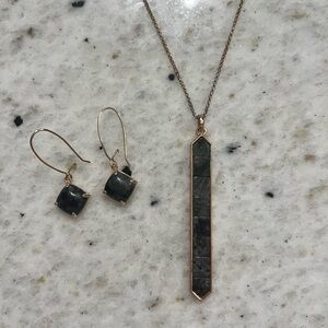 Kendra Scott Gold and Dark Green Necklace and Earrings Set